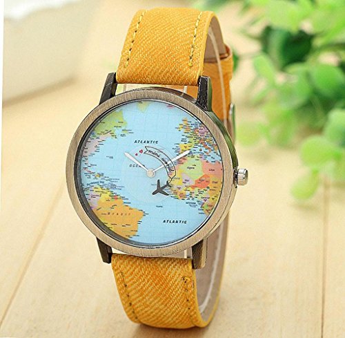 ✽Internet✽ Viaje Global Fashion En avión Mapa Vestido de Las Mujeres del Reloj de la Banda de Tela de Mezclilla