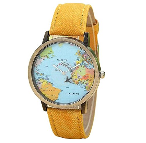 ✽Internet✽ Viaje Global Fashion En avión Mapa Vestido de Las Mujeres del Reloj de la Banda de Tela de Mezclilla