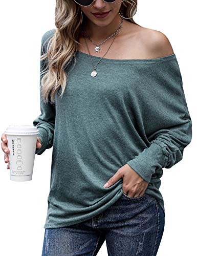 Irevial Camiseta Mujer Manga Larga con Hombros Descubiertos, Suelto Blusa Mujer Invierno Casual, Tops Mujer Sexy Hombro