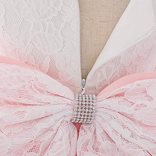 IWEMEK Vestido de encaje para bebé niña, con lazo, para dama de honor, boda, tutú, princesa, cumpleaños, fiesta, bautizo, niño, vestido formal de fiesta 01 rosa claro. 9-12 Meses