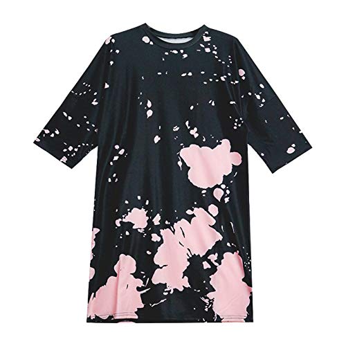 Janly Clearance Sale Vestido de mujer casual suelto cuello redondo manga corta estampado camiseta talla grande vestido de Pascua Día de San Patricio Descuentos (Negro-M)