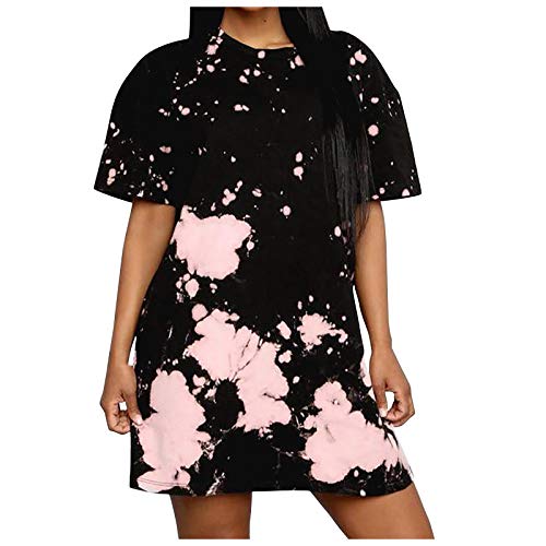 Janly Clearance Sale Vestido de mujer casual suelto cuello redondo manga corta estampado camiseta talla grande vestido de Pascua Día de San Patricio Descuentos (Negro-M)