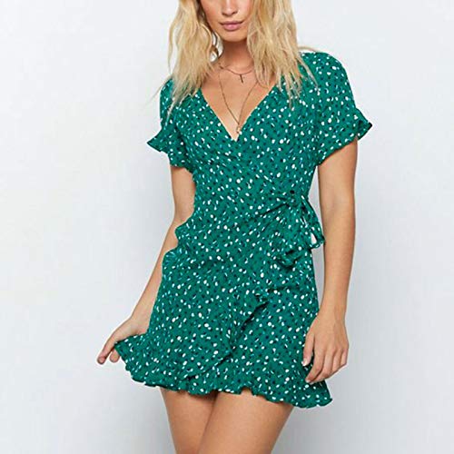 Janly Clearance Sale Vestido de mujer para mujer, vestido de manga corta con estampado de gasa y cuello en V, para Pascua, San Patricio, descuentos (verde-XL)