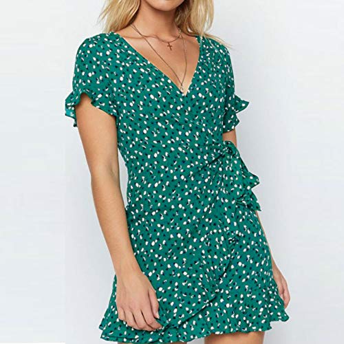 Janly Clearance Sale Vestido de mujer para mujer, vestido de manga corta con estampado de gasa y cuello en V, para Pascua, San Patricio, descuentos (verde-XL)
