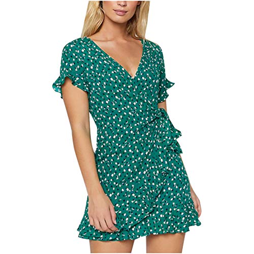 Janly Clearance Sale Vestido de mujer para mujer, vestido de manga corta con estampado de gasa y cuello en V, para Pascua, San Patricio, descuentos (verde-XL)