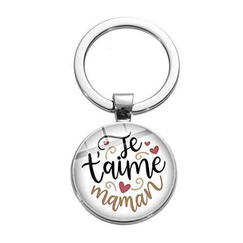 Je T'Aime Maman Love Heart Photo Llavero Letra Francesa I Love Mother Crystal Llavero para Papa Mom Llavero Joyería