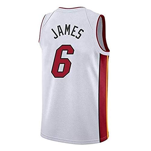 Jerseys del Baloncesto Lebron James Miami Heat # 6, Colegio de Jóvenes Hombres de Ejecución Tela de prensado en Caliente sin Mangas transpirabl White A-L