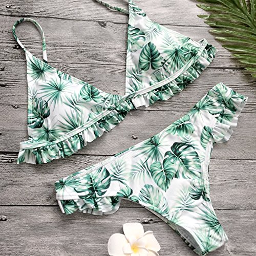 JewelryWe Bikini Mujer 2020 Push Up Traje de Baño Verde de Hojas, Bikini Talla Grande Bañador para Mujer 2 Piezas para Playa, Nuevo Modelo by