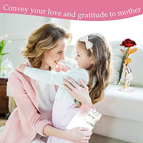 Joyhoop Rosa Eterna, Rosa Cristal con Base y Tarjeta de Felicitación, Rosa Regalos Originales para Mujer, Regalos dia de la Madre, Regalos para mama, Regalos para Mujer.(Perfecto Regalos y Decoración)