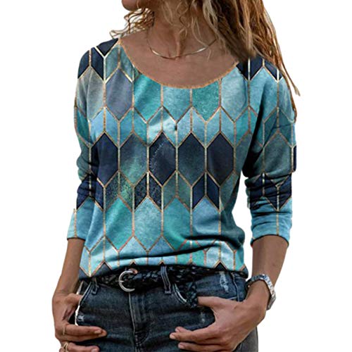 Jubaton Camisetas Informales Sexis para Mujer, Moda de otoño, Estampado Retro, Camiseta Holgada Informal cómoda con Cuello Redondo, Camiseta Superior L