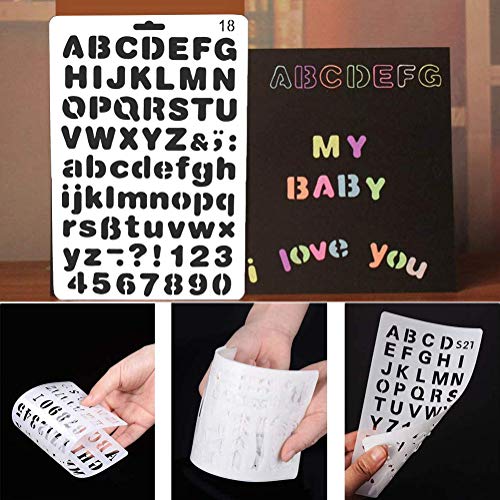 Juego de 4 Plantillas de Pintura Del Alfabeto, Estilos Surtidos, Reutilizables, NúMeros y Letras, Plantillas de Dibujo ArtíStico, Plantillas Para Proyectos de Manualidades y Manualidades