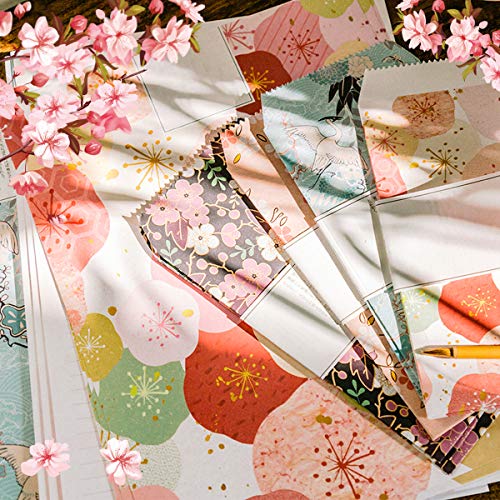 Juego de papel y sobres, estilo vintage, juego de papelería, japonés, 4 unidades