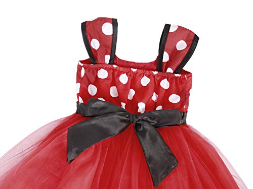 Jurebecia Vestido de Lunares + Mini Mouse Ears Diadema para niñas Princesa Bowknot Tutu Fiesta de cumpleaños Trajes 1-7 años (Rojo-A194, 2-3 años)