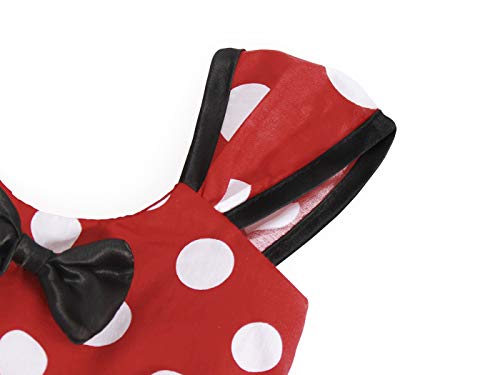 Jurebecia Vestido de Lunares + Mini Mouse Ears Diadema para niñas Princesa Bowknot Tutu Fiesta de cumpleaños Trajes 1-7 años (Rojo-A194, 2-3 años)