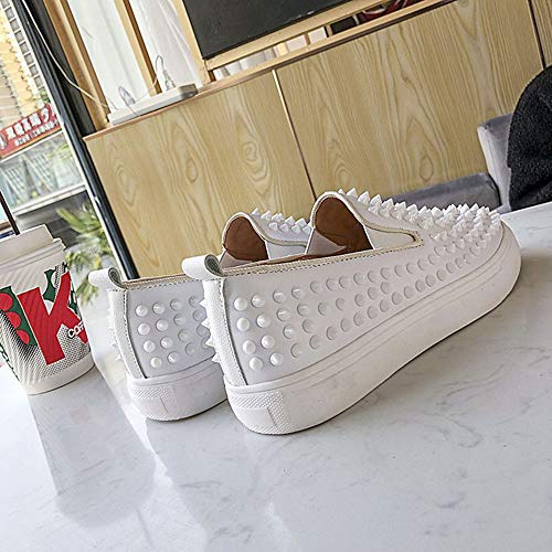 JXILY Mocasines Low-Top Shoes Zapatos de Pareja Escotados con Remaches Zapatillas de Skateboard Calzado Transpirable al Aire Libre Zapatillas de Deporte,Blanco,43