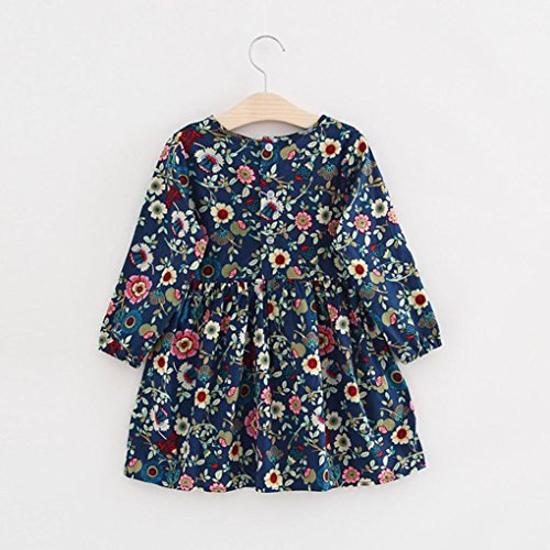 K-youth® Flor del Sol de impresión Vestidos Niña Wedding Party Birthday Dress Princesa Vestido de Fiesta Ropa Bebe Niña Recién Nacido Ropa De Manga Larga Barata 2018 Ofertas (Armada, 8-9 años)