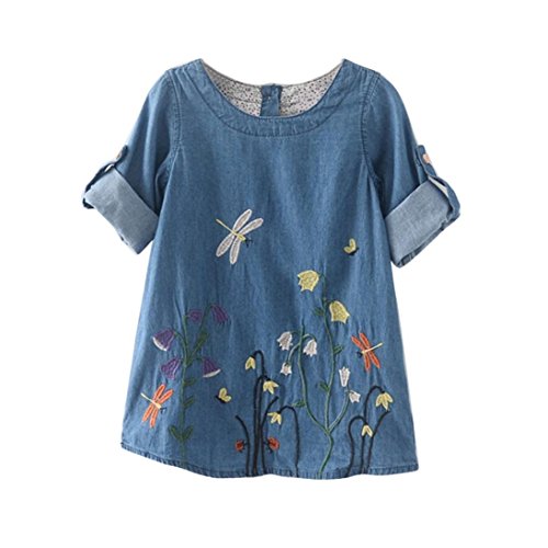 K-youth Vestido de niña, Chicas Libélula Bordado de Flores Vestido de Mezclilla Princesa Vestido para Bebés Ropa Bebé Niñas Vestidos Fiesta Niñas 2018 Barata (Azul, 2-3 años)