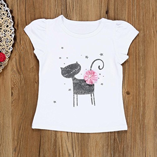 K-youth Vestido de niña, Vestido para Bebés Ropa Impresa de Camisa y del Vestido del Gato Muchacha Encantadora Ropa de Bebe niña Verano 2018 Barata (Blanco, 3-4 años)