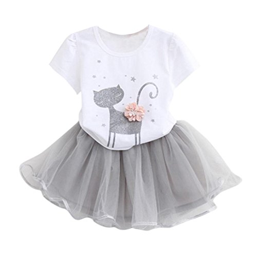 K-youth Vestido de niña, Vestido para Bebés Ropa Impresa de Camisa y del Vestido del Gato Muchacha Encantadora Ropa de Bebe niña Verano 2018 Barata (Blanco, 3-4 años)