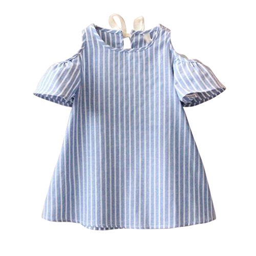 K-youth Vestido para Bebés, Ropa Bebé Niñas Vestidos a Rayas de Manga Corta de Princesa de bebé Niña Vestidos Fiesta Niñas 2018 Barata (Azul, 9-10 años)