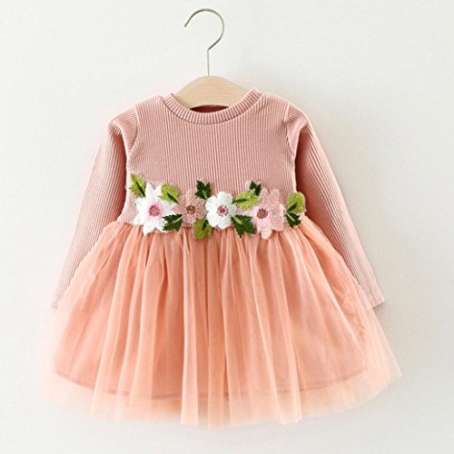 K-youth® Vestidos Bebé Niña Floral Tutú Princesa Vestidos de Manga Larga Otoño Invierno Ropa (Rosa, 0-6 Meses)