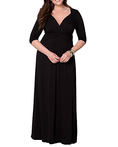 Kasen Mujeres V-Cuello Talla Grande Vestido Largo Vestido De Cóctel Negro XL