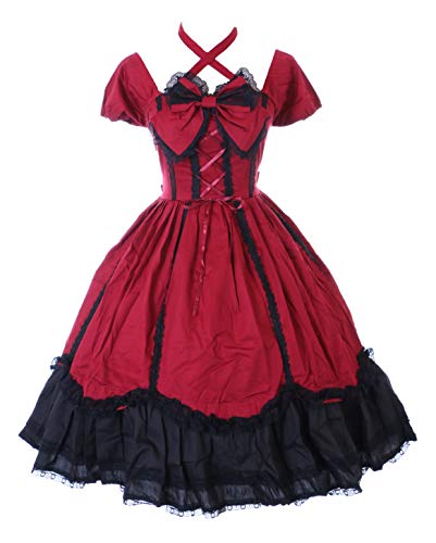 Kawaii-Story JL-624-7 - Vestido gótico Lolita de manga corta para cosplay (L-XL), color rojo y negro