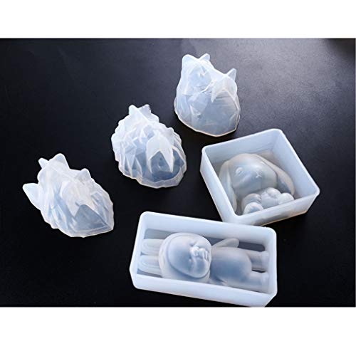 Kcibyvx Molde de Resina 6 Estilos 3D de Dibujos Animados Corazón Cabeza de Lobo León Forma de Animal Espejo Alto Molde de Silicona DIY Fondant Cake Jabón Molde Decoración Herramientas Artesanía