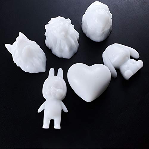 Kcibyvx Molde de Resina 6 Estilos 3D de Dibujos Animados Corazón Cabeza de Lobo León Forma de Animal Espejo Alto Molde de Silicona DIY Fondant Cake Jabón Molde Decoración Herramientas Artesanía