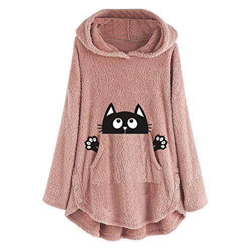 KEERADS - Chaqueta de forro polar para mujer, monocolor, con capucha, parka, cortavientos, abrigo de invierno, chaqueta de felpa con capucha y bolsillos, tallas grandes Rosa-a. XXL