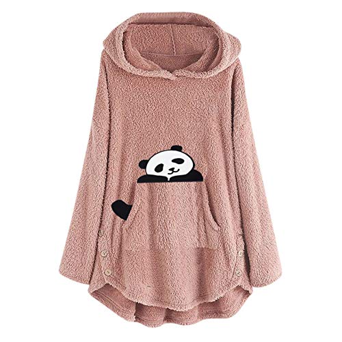 KEERADS - Sudadera con capucha para mujer, de peluche, monocolor, con bolsillos canguro, tallas grandes Rosa-a. M