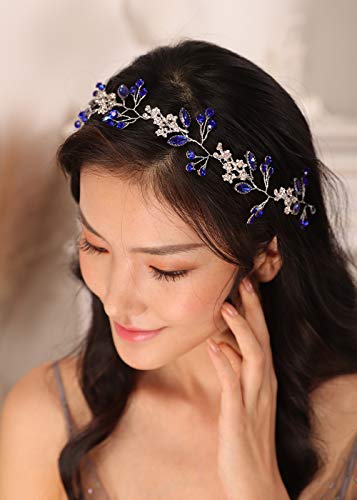 Kercisbeauty Diadema de cristal azul real para mujeres y niñas, accesorios para el cabello de novia, joyería especial Occsaion vintage
