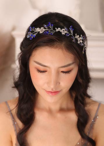 Kercisbeauty Diadema de cristal azul real para mujeres y niñas, accesorios para el cabello de novia, joyería especial Occsaion vintage