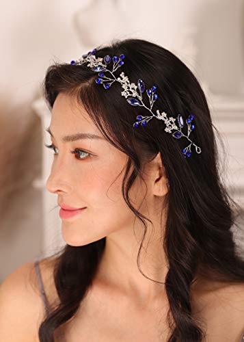 Kercisbeauty Diadema de cristal azul real para mujeres y niñas, accesorios para el cabello de novia, joyería especial Occsaion vintage
