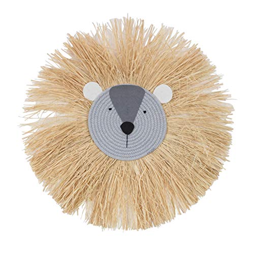 KERDEJAR, Decoraciones Colgantes de León de Dibujos Animados, Hilo de algodón Hecho a Mano, Adorno de Cabeza de Animal, Accesorio de Pared para habitación de niños, Accesorio para el hogar M01#