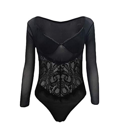 KIMODO Moda Mujer Sexy de Encaje de Manga Larga Bodydoll con Cuello en V Body Lencería Ropa Interior Noche Encaje Atractivo Top Conjuntos Lenceria