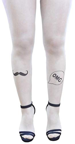 KIRALOVE Calcetines de mujer con bigote sexy - medias elásticas - estampadas - medias - color carne - desnudo - talla única - calcetines para niña