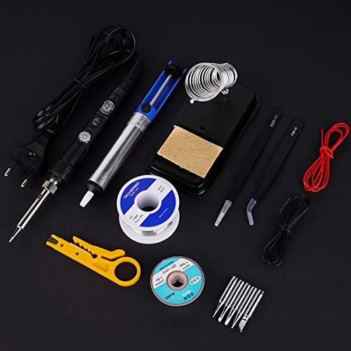 Kit del Soldador,ockered 60W 220V Soldador de estaño,Temperatura Ajustable 200℃~480℃,5pcs Puntas Diferentes,Soporte,Alambre de Soldadura 30g para el Uso Diversamente Reparado