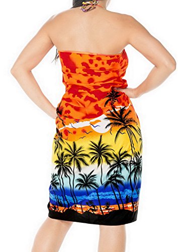 LA LEELA Damas de Palma Hawaiana árbol de la Playa del Bikini Hawaiano de la Falda del Abrigo del Traje de baño de Color Calabaza Naranja Encubrir Vestido Pareo