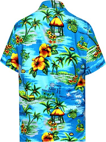LA LEELA Hawaiana Camisa para Hombre Señores Manga Corta Bolsillo Delantero Surf Palmeras Caballeros Playa 4XL-(in cms):162-167 Azul del Trullo_W195