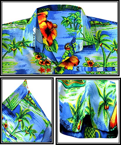 LA LEELA Hawaiana Camisa para Hombre Señores Manga Corta Bolsillo Delantero Surf Palmeras Caballeros Playa 4XL-(in cms):162-167 Azul del Trullo_W195