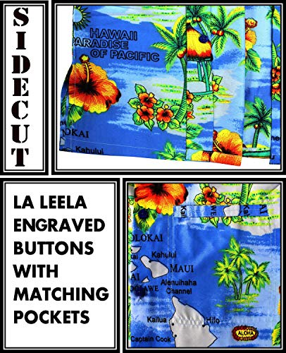 LA LEELA Hawaiana Camisa para Hombre Señores Manga Corta Bolsillo Delantero Surf Palmeras Caballeros Playa 4XL-(in cms):162-167 Azul del Trullo_W195