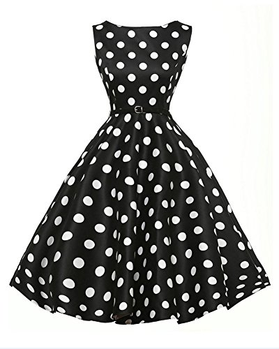 Las Mujeres De Cintura Alta Lunares Años 50 Vintage Estilo Hepburn Vestidos Fiesta Cóctel Pin Up Swing Vestido De Cuello Redondo