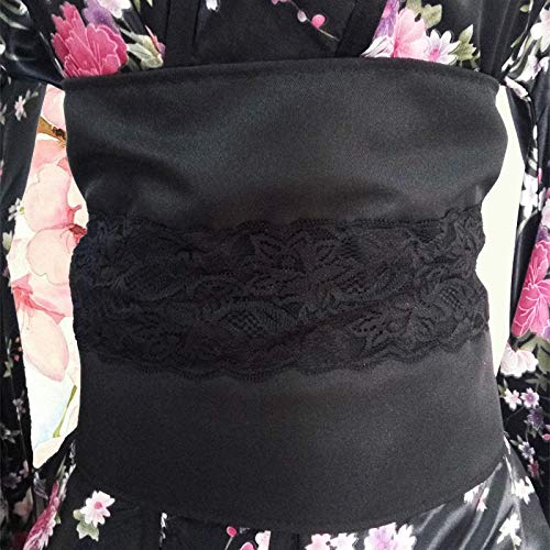 Las Mujeres S Atractivo del Kimono Sakura Anime del Traje De Kimono Japonés Tradicional De Impresión De La Vendimia Tradición Original Seda Yukata Vestido S-XXXL Hyococ (Color : Black, Size : XXXL)