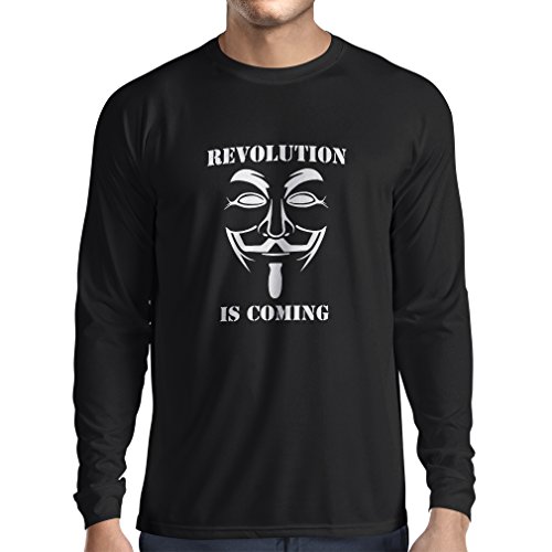 lepni.me Camiseta de Manga Larga para Hombre La Revolución se Acerca Hackers Anónimos Legión V para Vendetta (XX-Large Negro Blanco)