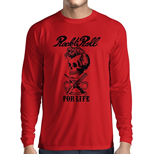 lepni.me Camiseta de Manga Larga para Hombre Rock and Roll For Life - 1960s, 1970s, 1980s - Banda de Rock Vintage - Musicalmente - Vestimenta de Concierto (Medium Rojo Multicolor)