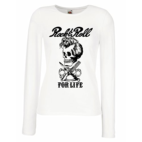 lepni.me Camisetas de Manga Larga para Mujer Rock and Roll For Life - 1960s, 1970s, 1980s - Banda de Rock Vintage - Musicalmente - Vestimenta de Concierto (Large Blanco Multicolor)