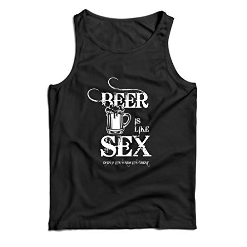 lepni.me Camisetas de Tirantes para Hombre La Cerveza es como el Sexo, Aunque Sea Caliente, es Genial, me Encanta Beber Cerveza. (Large Negro Multicolor)