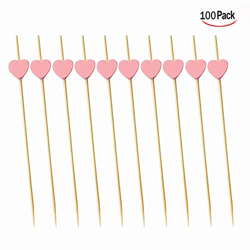 LHKJ 100 Piezas Palillos de cóctel de Madera Desechables con decoración corazón para Boda Fiesta cóctel cumpleaños ect