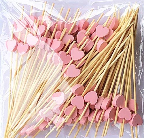 LHKJ 100 Piezas Palillos de cóctel de Madera Desechables con decoración corazón para Boda Fiesta cóctel cumpleaños ect